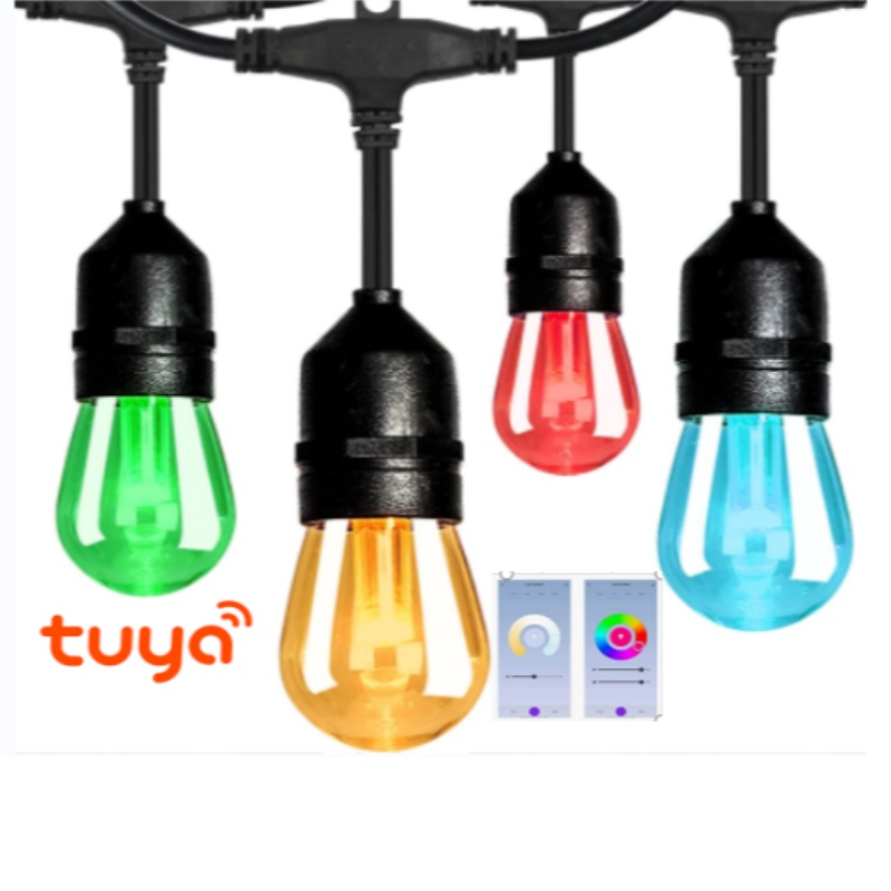 ไฟสตริงสีอัจฉริยะ, 48ft Smart Patio Lights RGBW ไฟสตริง LED, แอพ&การควบคุม WiFi, ทำงานร่วมกับ Alexa, ไฟสตริงเปลี่ยนสีที่มีหลอดไฟ LED 15 LED, IP65 กันน้ำ IP65 กันน้ำกันน้ำ